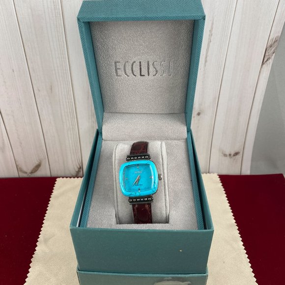 Vintage Beautiful Ecclissi Sterling Silver 925 Electric Blue Turquoise Watch - Picture 10 of 12